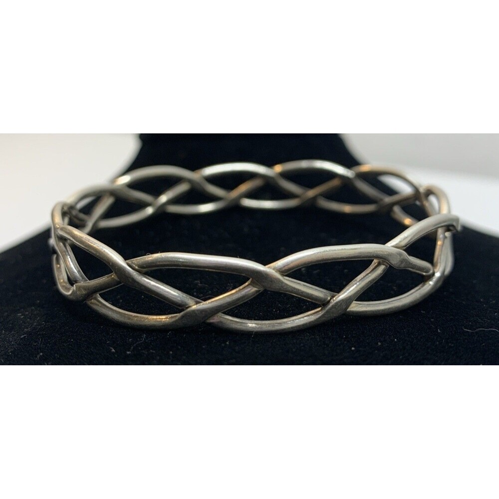 Vintage Sterling Silver Weave Celtic Knot Bangle Bracelet 8.25”